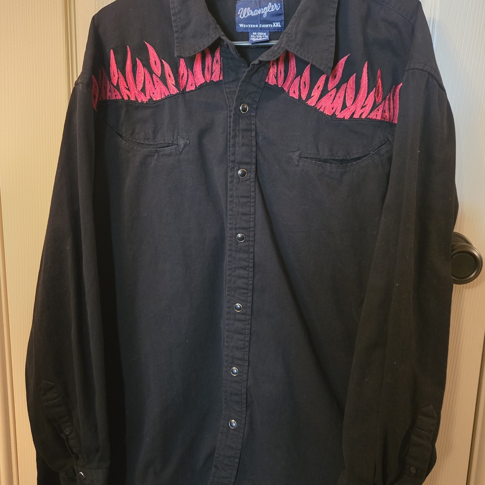 Wrangler Black Shirt with Red Flame Design
